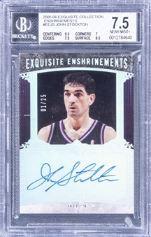 2005-06 UD "Exquisite Collection" Enshrinements #EEJS John Stockton Signed Card (#01/25) - BGS NM+ 7.5/BGS 10